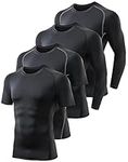 TELALEO 4 Pack Compression Shirts for Men Long/Shorts Sleeve Athletic Undershirt Base Layer Rash Guard Gear T Shirt S