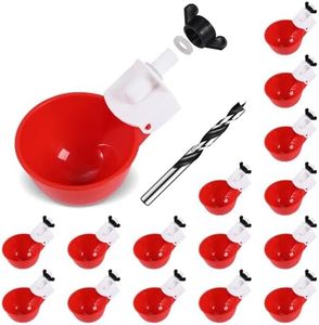 psarnuk Chicken Waterer Cups (16 Pack/Red) - DIY Automatic Large Chicken Water Feeder for Ducks Quail and Various Poultry Dispenser with Matching Drill, Double Rubber Ring, Not Leaking Wate…