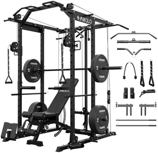 Mikolo K6 Power Cage, Power Rack with Cable Crossover System, Home Gym Packages with Weight Bench, Olympic Barbell, 230b Rubber Weight Set-Black