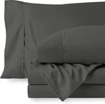 Bed Sheet Set 6 Piece - 1 Flat Sheet, 1 Elastic Fitted Sheet with 8" Deep Pocket and 4 Pillow Cover, 100% Egyptian Cotton, 600 Thread Count Exquisitely Hotel Quality-Dark Grey Solid,Queen Size.