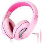 Rockpapa Comfort+ Kids Headphones, Wired Headphones Over Ear Headphones with Microphone for Kids Children Adult, Stereo Sound, Adjustable Headphones for School/Travel/Phone/PC/MP3-Pink