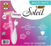 BIC Soleil Simply Smooth Women's Disposable Razors, 3 Blades With Moisture Strip For a Silky Smooth Shave, 10-Count