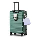 KYME Hardside Luggage with Cup Holder,PC+ABS Hard Shell Suitcase with Spinner Wheels & TSA Lock, Green, Checked-Medium 24-Inch, Travel