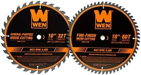 WEN BL1032-2 10-Inch 32-Tooth and 60-Tooth Carbide-Tipped Professional Woodworking Saw Blade Set, Two Pack