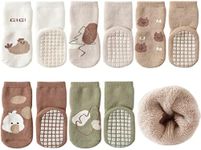 Exemaba Baby Socks with Grips Winter - 5 Pairs Toddler Cartoon Animal Floor Non Slip Socks Kids Thick Warm Anti Slip Socks for Girls Boys(D1-5 Colors,M/1-3 Years)