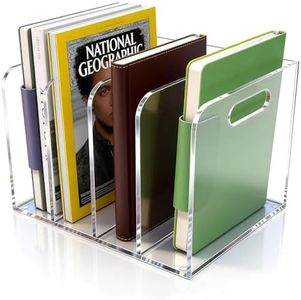 AIDIMOO Acrylic Magazine File Holder, 4 Vertical Compartments Desk Document Sorter Organizer, Clear Folder Rack Binder for Office/Documents/Classroom, for Home, Tablet, Magazines, Books & Accessories