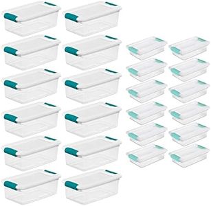 Sterilite 6 Quart Clear Latch Lid Stackable Storage Box Tote, 12 Pack, and Small Clear Latch Lid File Clip Box, 12 Pack for Household Organization
