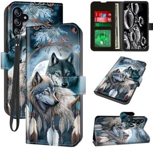 ACWDMKH for Galaxy A15 5G Phone Case,Samsung Galaxy A15 5G Case Wallet with Card Holder & Wrist Strap Kickstand Folio Leather Magnetic Protective Shockproof Case for Samsung A15,Dream Catcher Wolf