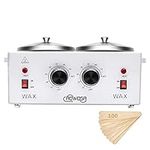 Double Wax Warmer Professional Electric Wax Heater Machine for Hair Removal, Dual Wax Pot Paraffin Facial Skin Body SPA Salon Equipment with Adjustable Temperature Set - 100 Wax Applicator Sticks