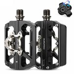 MTB Pedals SPD Flat Dual Platform with Cleats - Aluminum Aolly Bike Pedals Compatible with Shimano SPD Clipless, 3 Sealed Bearing Lightweight Non-Slip Bicycle Pedal for Gravel BMX Bike 9/16" M22