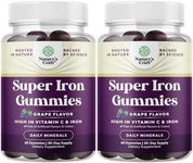 Extra Strength Iron Gummies for Women and Men - Potent 45mg per Serving Chewable Iron Supplement for Women & Men with Vitamin C for Higher Absorption - Vegan Daily Iron Gummy for Adults (60 Servings)