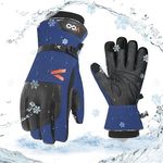 Vgo... -20℃/-4°F Waterproof Winter Work Gloves Cold Weather Waterproof Work Gloves Waterproof Insulated Gloves Cow Leather Gloves(1 Pair,M,Blue,CA7759FLWP)