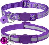 Taglory Reflective Cat Collar with Bell and Safety Release, 2-Pack Girl Boy Pet Kitten Collars Adjustable 19-32cm, Violet