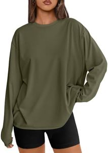 Trendy Queen Womens Spring Tops Oversized Long Sleeve T Shirts 2026 Basic Tee Fall Casual Workout Y2K Clothes DarkGreen L