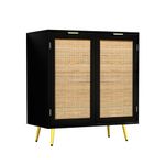 Anmytek Rattan Cabinet, Free-Standing Sideboard Buffet Storage Cabinet Modern Black Accent Cabinet with 2 Doors and Adjustable Shelf for Kitchen Hallway H0060