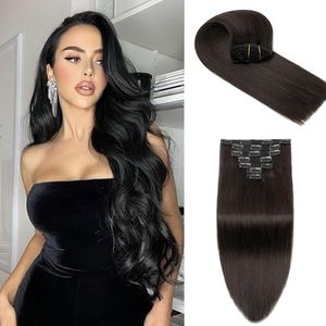 Doupor Clip in Extensions cheveux humains 8pcs Remy Extensions de cheveux， doux, naturel, fait main, cheveux humains, long, lisse, Clip in Extensions cheveux humains