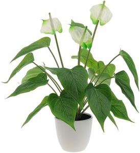 Quancru 42cm White Artificial Anthurium Flower Simulation Andraeanum Home Decor Plant Pot DIY Office Hotel Indoor Festival Housewarming