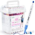 Ohuhu Alcohol Markers 48 Colour Double Tipped Chisel&Fine Alcohol-Based Art Marker Set For Kids Adults Coloring Illustration Great Value Pack For Students Art Class Better Designed Grip|Assorted