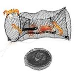 Almineez Collapsible Crab Trap Basket Net For Prawn Shrimp Crayfish Lobster Eel Live Bait Fishing Pot Spring Loaded Net Zipper Bag