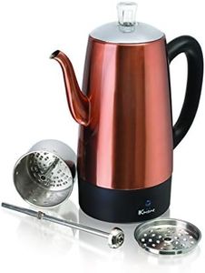 Euro Cuisine PER12 Electric Percolator 12 Cup Stainless Steel Coffee Pot Maker - Copper Finish