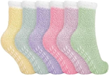 Fanshiontide 6 Pairs Women Fluffy Slipper Socks,Winter Warm Cosy Bed Fuzzy Socks with Grips,Non Slip Grip Socks Soft House Sleep Socks for Women Girls