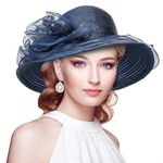 Women Kentucky Organza Derby Hat - Bridal Wedding Church Tea Party Wide Brim Summer Sun Cap, Blue, M