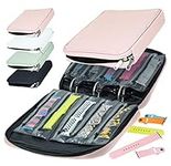 Skywin Watch Band Holder for Apple Watch Bands - 5 pages Watch Band Organizer Compatible with Apple Watch, Waterproof Carrying Case with Zippered Compartments, 50 Straps Capacity (Pink)