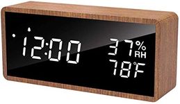 meross Digital Alarm Clock for Bedrooms, Real Wood, LED Display Desk Clock, Time Temperature Humidity, 3 Sets of Alarms, Adjustable Brightness, Sound Control Function(Sapele)