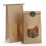 BagDream Cookie Bags 100Pcs 4.5x2.36x9.6 Inches Bakery Bags with Window Small Brown Kraft Paper Bags Tin Tie Tab Lock Bags Recyclable Treat Bag for Coffee Bean Bread Muffin Popcorn Party Wedding Bags