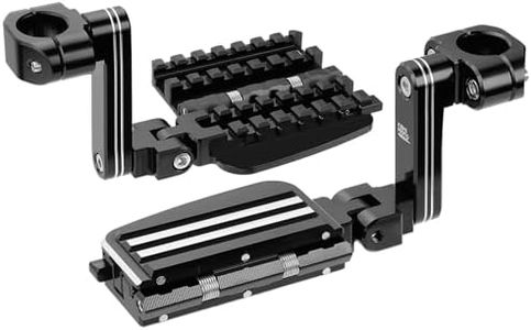 KEMIMOTO CNC Aluminum Highway Pegs with Expandable Heel Rests 1.25" Highway Long Angled Pegs Adjustable Fit for Street Glide Road King Road Glide Softail Dyna Sportster 1-1/4" Engine Guard Black