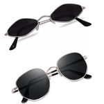 Sheomy Diamond Shape Metal Cat Eye and Thug Life Unisex Combo offer pack of 2 shades glasses White Black Sunglasses Women and Men Small Combo offer pack of Cat Eye Thug Life MC-028