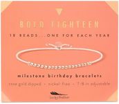 Lucky Feather Milestone 18th Birthday Gifts For Women - 14K Rose Gold Dipped Beads Bracelet on Adjustable 7”- 8” Cord - Bold 18 Year Old Gifts
