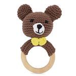 Prapti Handicrafts Baby Toys Cotton Crochet Bunny Teethi/Ring Teether Rattle for Infants/Kids/Babies (Coffee Bunny)