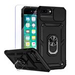 Teayoha Camera Case for iPhone 7 Plus iPhone 8 Plus,with Screen Protectors, Military Grade Shockproof Cover with Magnetic Rotatable Ring Kickstand Protective Case (5.5-Inch),Black