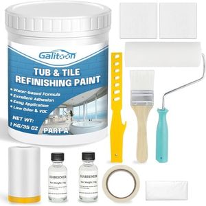 Tub and Tile Refinishing Kit, 35oz White Tile Paint with Tools, Odorless DIY Countertop Paints for Wall, Fiberglass/Bathroom/Floor/Cabinet/Kitchen/Porcelain (White)
