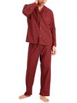 Hanes Men's Woven Plain-Weave Pajama Set, Red Plaid, Large