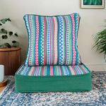 The Furnishers Multipurpose 50x50x8 CM Woven Fashionable High Densitiy Foam Cushion Set for Floor, Patio, Chair and Balcony Garden Seating - Boho Green - Medium Size - 20x20x3 Inches