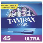 Tampax Pearl Tampons, with LeakGuard Braid, Ultra Absorbency, Unscented, 45 Count