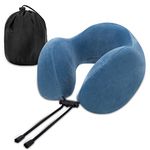 Cloudgree Travel Pillow, Best Memory Foam Neck Pillow Airplane Pillow with Storage Bag Traveling Pillow for Sleeping Rest on Airplane, Car, Train and at Office and Home Use (Navy Blue)