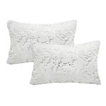 LIGICKY Set of 2 Decorative Lumbar Pillows Fluffy White Fur Pillow Coves Gold Branches Glitter Throw Pillows Soft Furry Sparkling Rectangle Cushion Cases for Sofa Bedroom Party Décor 12x20inch