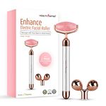 HealthSense Electric Face Massager for Women | Facial Jade Roller & Gua Sha Stone | Rose Quartz & Dual Metal Smooth Roller Head | AA Battery Included | 1 Year Warranty – Enhance FR 405