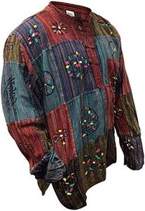 SHOPOHOLIC FASHION Camisas de Abuelo Hippie a Rayas de Patchwork para Hombre, Camisa de Festival Colorida Lavada a la Piedra, XXL