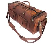 Real Goat Vintage Leather Large Travel Duffel Luggage Handmade, Gym, Hiking Vintage Brown Carry All Genuine Holdall Duffel Bag, Brown, 30"(L),12"(D), 13"(H)