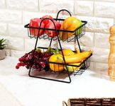 Amazon Brand - Solimo 2-Tier Fruit Basket | For Dining Table & Centre Table | Metal Fruit Bowl | Breadbasket & Vegetable Storage Organizer Holder (Black)