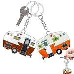 2 Pack Camper Keychain Set Happy RV Camper Keyring Couples Camping Gifts for Men Women Camper Travel Trailers Accessories (brown+orange)