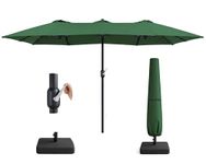 KEPLIN Double Garden Parasol with Base and Cover 4.5x2.7m – Extra Large Outdoor Patio Umbrella, 12 Steel Ribs, 180gsm Polyester Canopy, Crank Handle, Weather Resistant Shade, UV Protective, Green