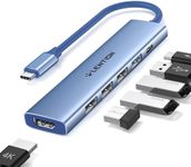 LENTION 6-in-1 USB C Hub Multiport Adapter with 100W PD Charging, 4K HDMI, 4 USB-A Data Ports, Type C Hub for MacBook Pro, New Mac Air/Surface, Chromebook, iPhone 15 Series，More (CH17, Blue)