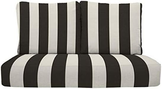 RSH DECOR: Deep Seating Loveseat Cushion Set | 46” x 26” Loveseat | All-Weather Spun Fabric | Outdoor Foam Settee and Pillow Back Cushions for Patio Furniture | Black & White Stripe