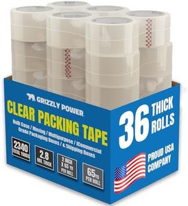 Grizzly Power Clear Packing Tape Refill Rolls for Shipping, Moving, Packaging - True 2 Inch x 65 Yards, 3 Inch Core, 2.8mil Thick, 36 Rolls Bulk Case