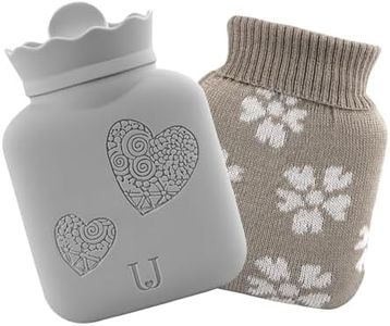 Hot Water Bottle with Knited Cover, Mini Silicone Hot Water Bag for Pain Relief, Waist, Back, Neck, Menstrual Cramps, Small Hot and Cold Packs for Women, Kids (Grey)